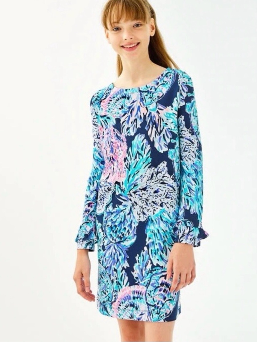 Lilly Pulitzer Girls Mini Sophie Ruffle Dress High Tide Navy Party in Paradise